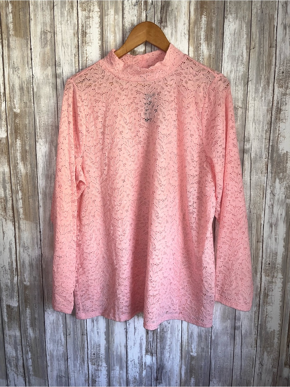 NWT Torrid Stretch Lace Mock Neck Top Almond Blossom Pink 2X 18 20 - Picture 2 of 5